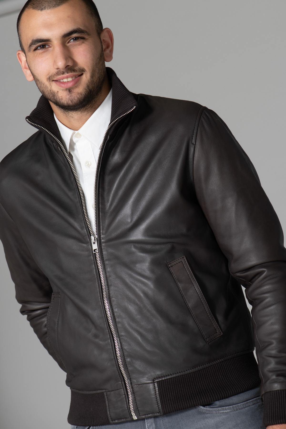 Dark brown leather jacket - Image n°7