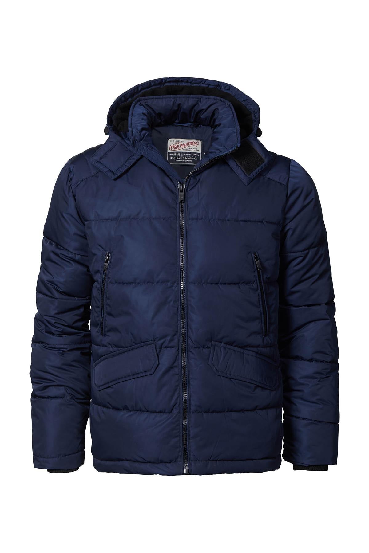 Navy blue hooded down jacket - Image n°4