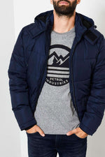Navy blue hooded down jacket - Image n°1