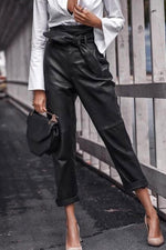 Leather pants with belt - Image n°1