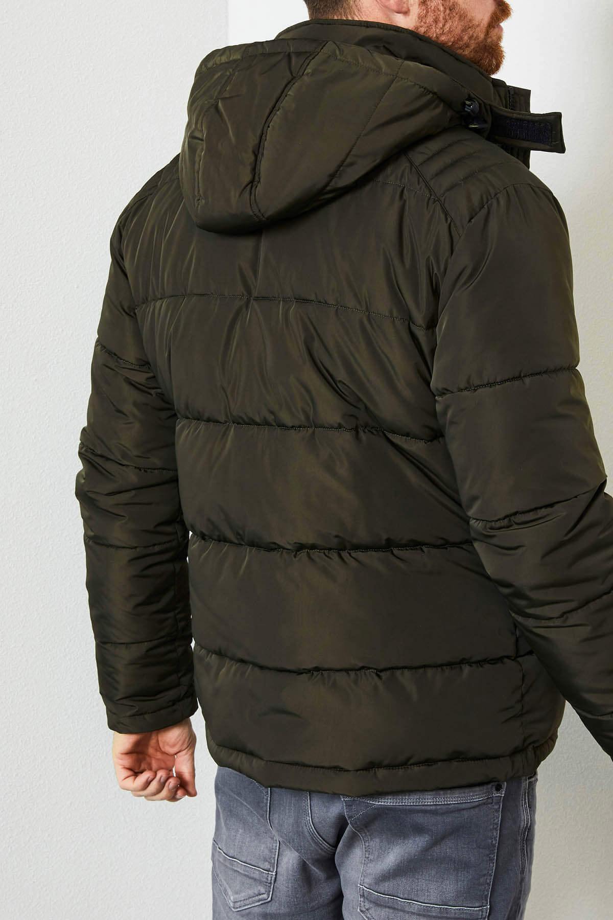Khaki green hooded down jacket - Image n°2