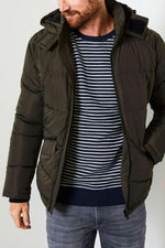 Khaki green hooded down jacket - Image n°1