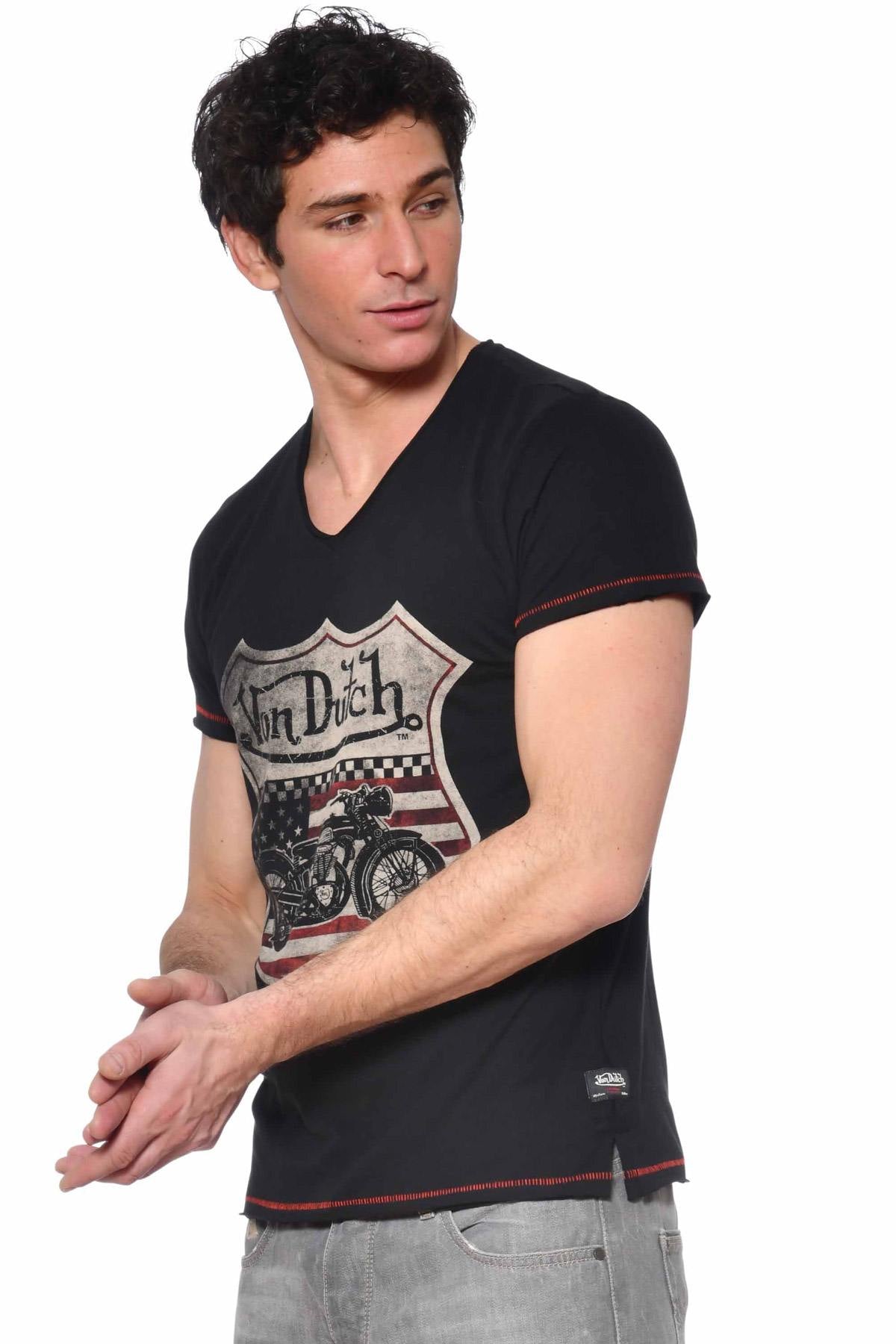 Motorcycle USA V-neck black t-shirt - Image n°3