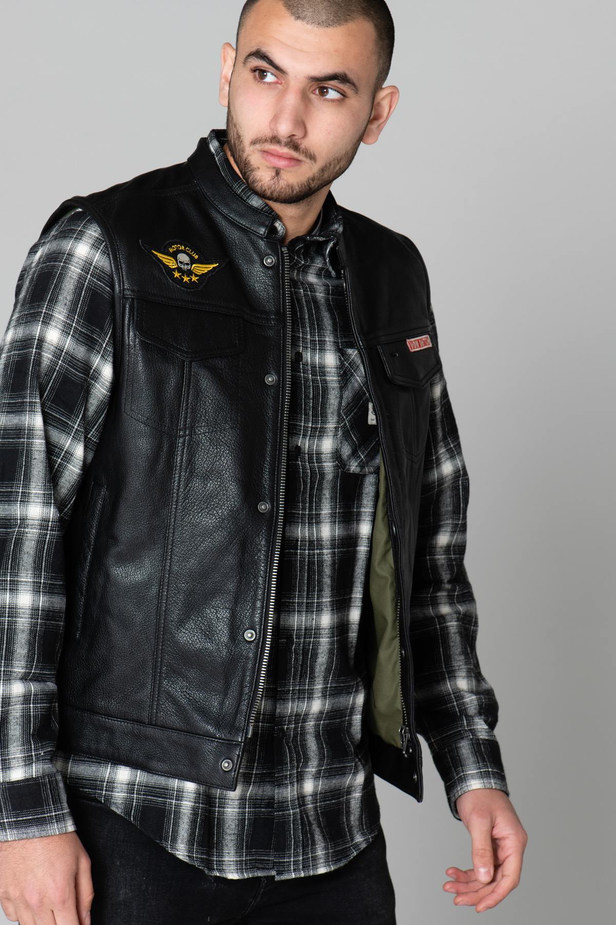 Sleeveless leather biker vest - Image n°1