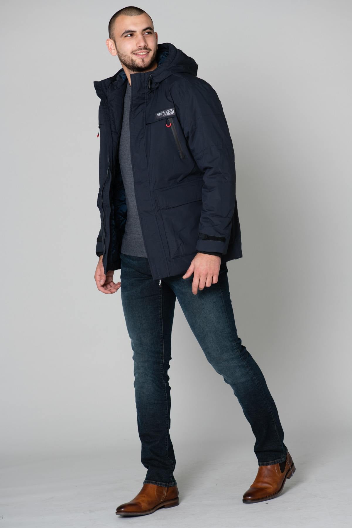 Men's navy blue parka - Image n°2