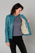 Turquoise blue leather jacket - Image n°4