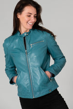 Turquoise blue leather jacket - Image n°7