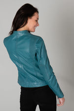 Turquoise blue leather jacket - Image n°5