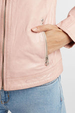 Pink leather biker collar jacket - Image n°4