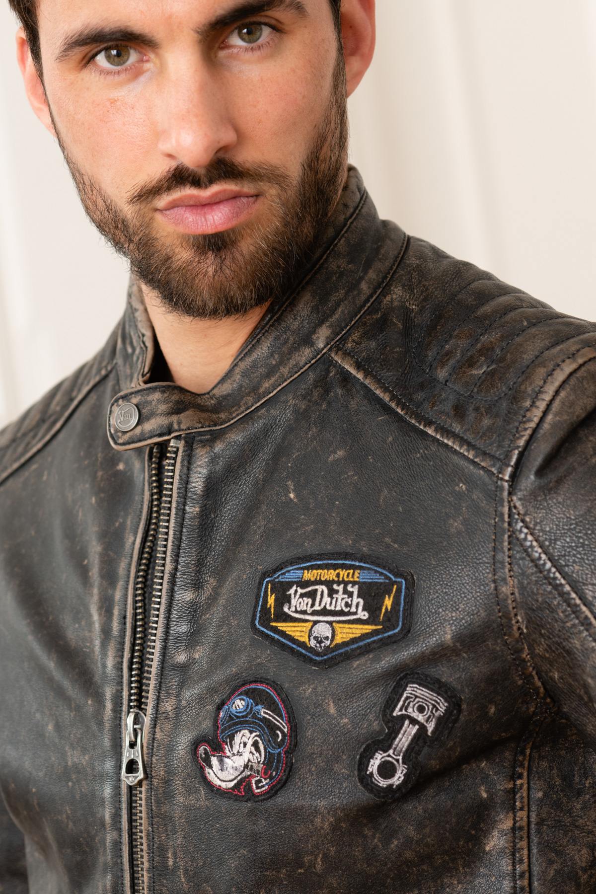 Vintage distressed leather biker jacket - Image n°3