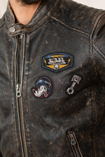Vintage distressed leather biker jacket - Image n°9