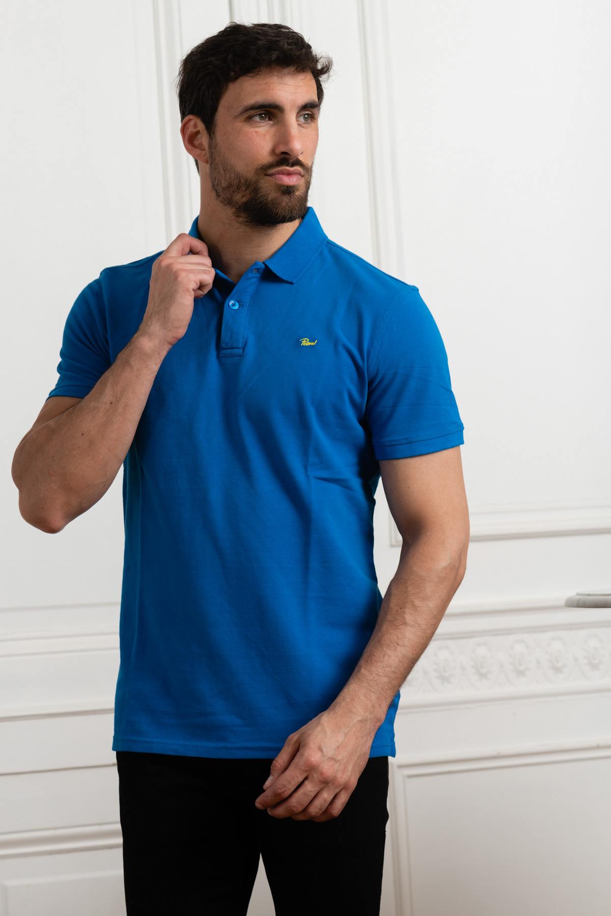 Azure blue men's polo shirt - Image n°1