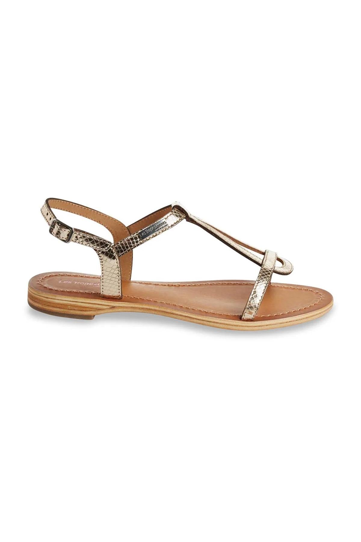 Gold snakeskin effect leather sandals - Image n°4