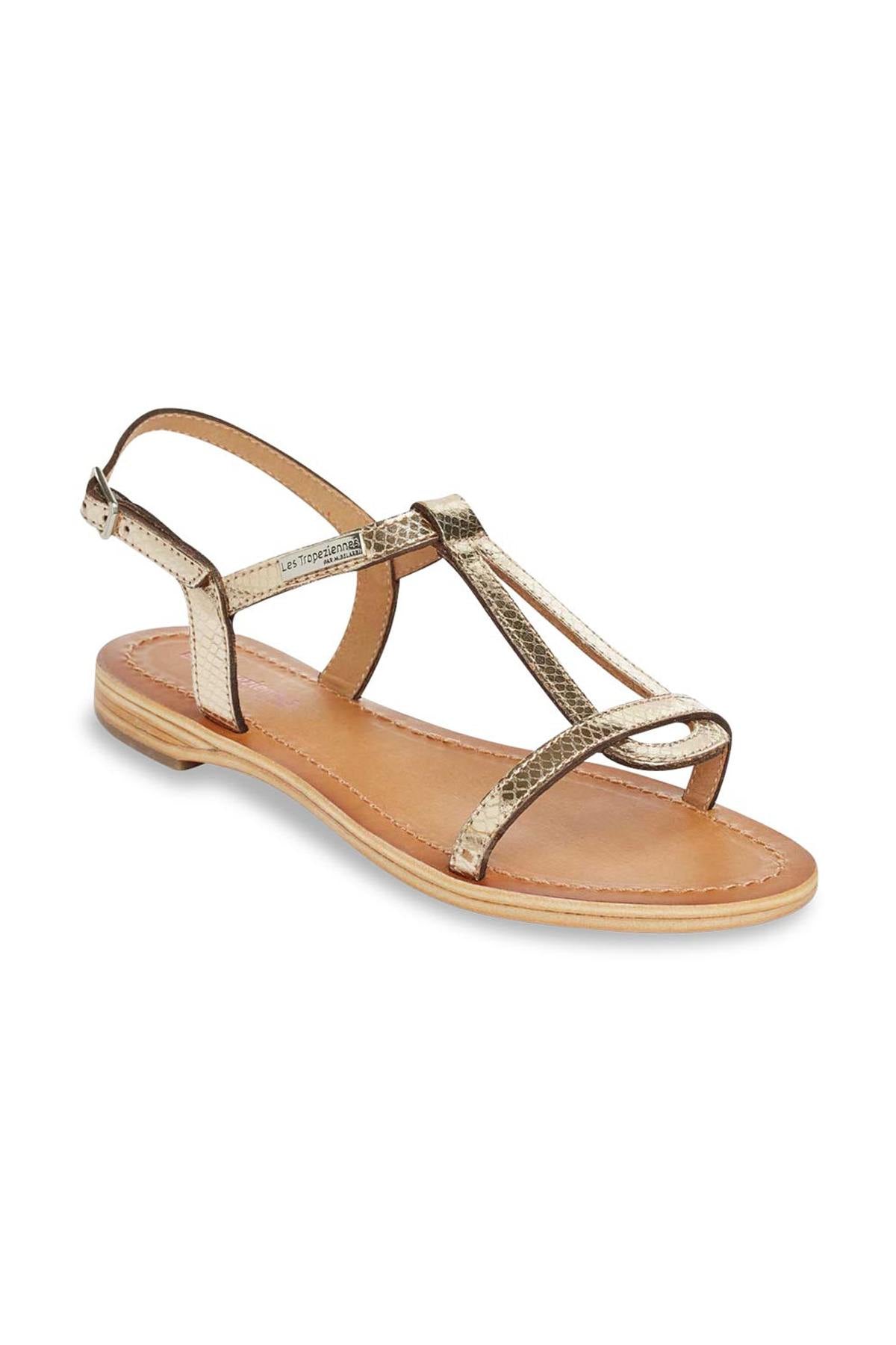 Gold snakeskin effect leather sandals - Image n°2