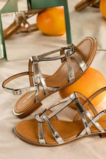 Sandals all in silver snake-effect leather - Image n°1