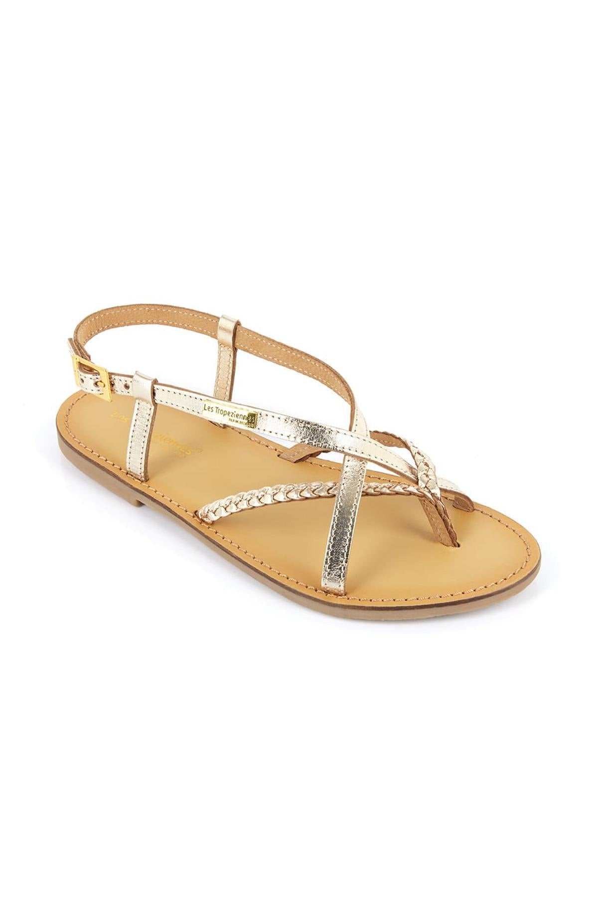 Gold-colored flat sandals - Image n°1