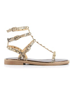 Studded gladiator sandals in beige faux leather - Image n°3