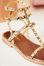 Studded gladiator sandals in beige faux leather - Image n°2