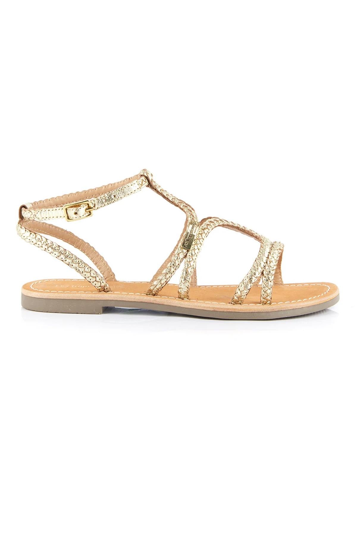 Women's mules in woven gold leather - Image n°2