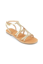 Women's mules in woven gold leather - Image n°1