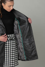 Long black leather trench jacket - Image n°5