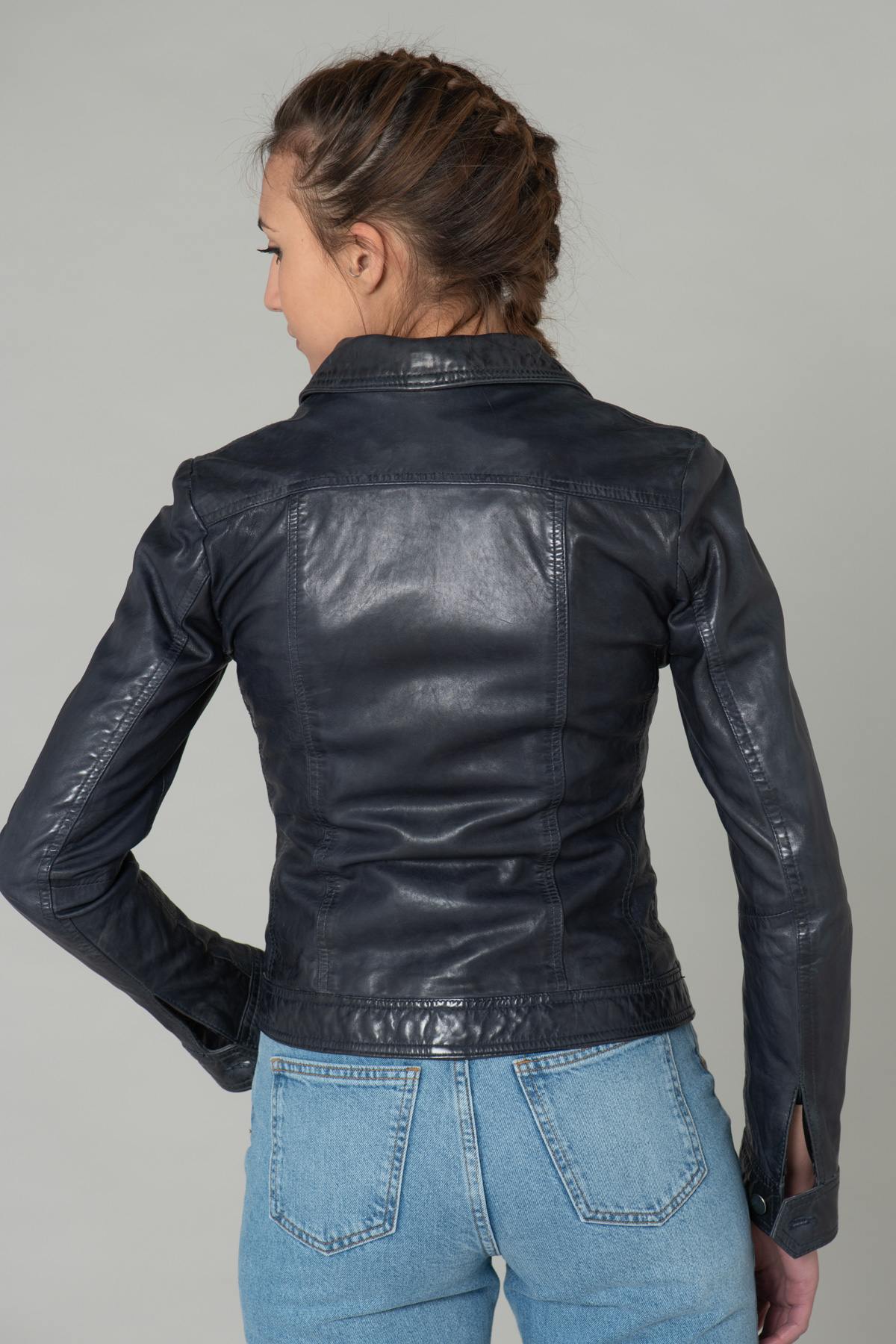 Dark Blue Leather Jacket - Image n°5