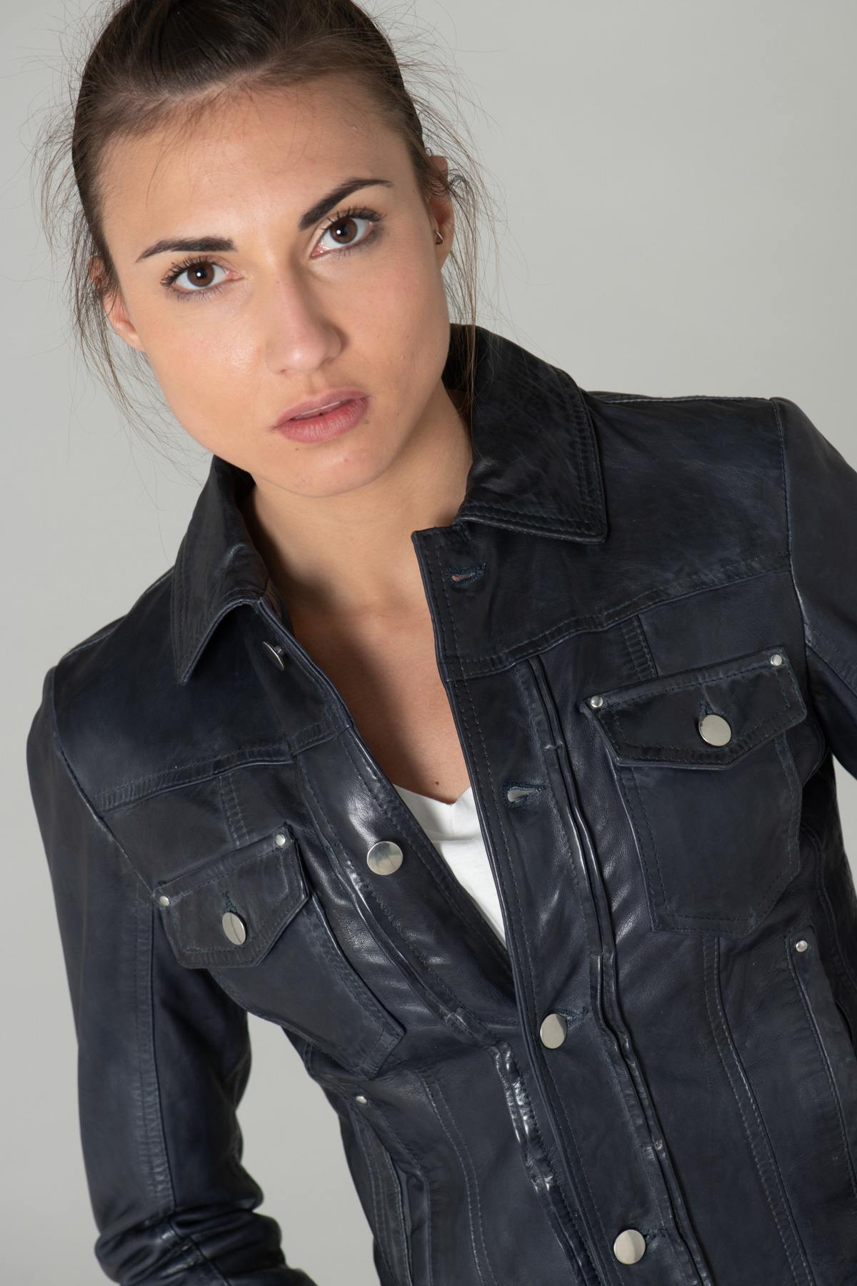 Dark Blue Leather Jacket - Image n°6