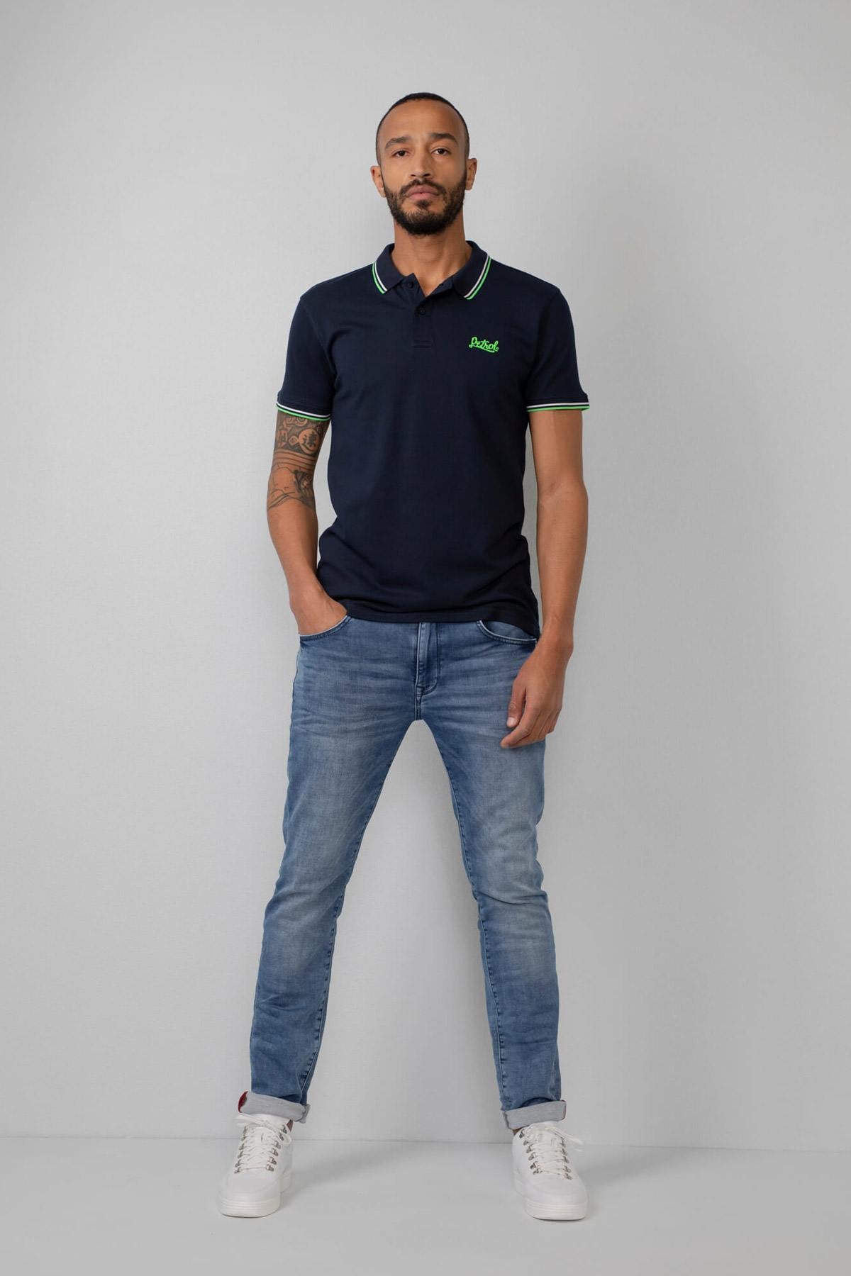 Men's navy blue cotton polo shirt - Image n°2