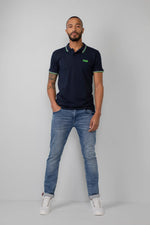 Men's navy blue cotton polo shirt - Image n°2