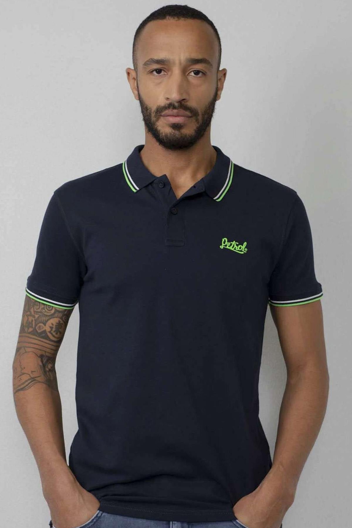 Men's navy blue cotton polo shirt - Image n°1