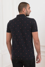 Men's navy blue polo shirt with red patterns - Image n°3