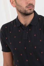 Men's navy blue polo shirt with red patterns - Image n°4