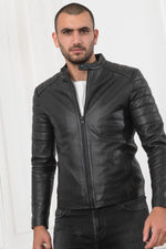 Biker-style fitted leather jacket - Image n°3