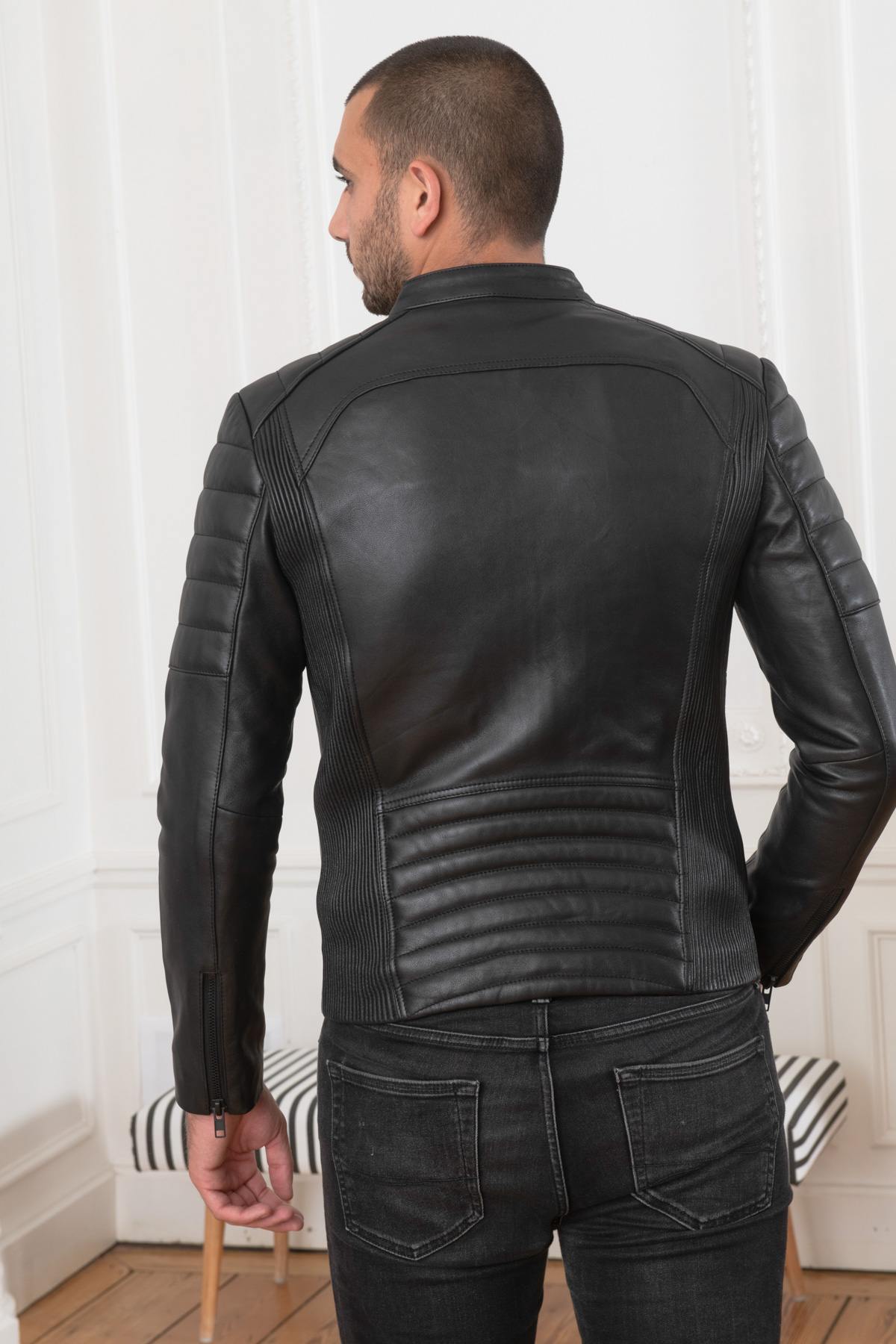 Biker-style fitted leather jacket - Image n°5