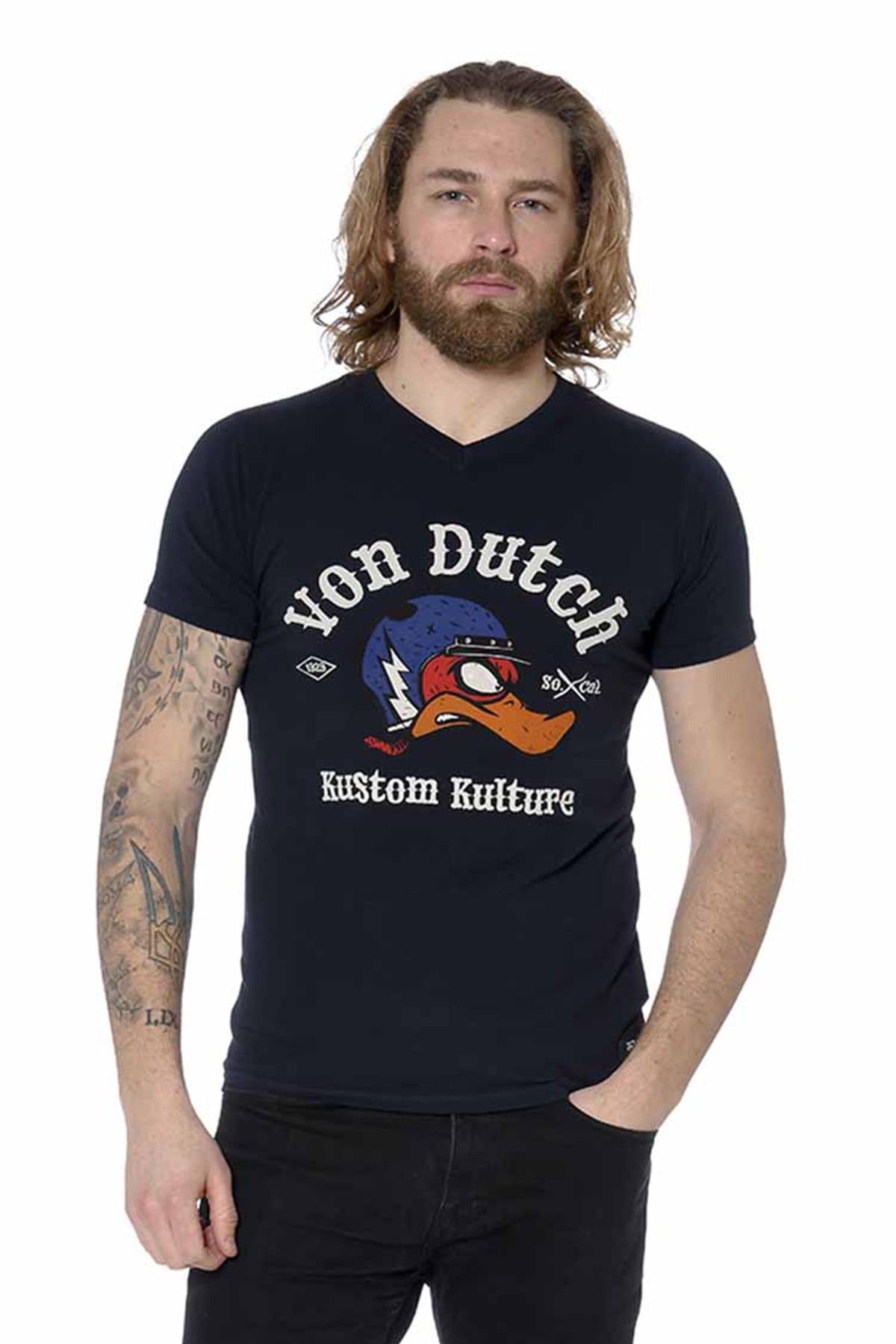 “Kustom Kulture” black V-neck t-shirt - Image n°1