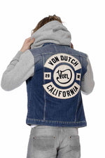 Hooded bi-material denim jacket - Image n°1