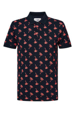 Men's navy blue all-over palm print polo shirt - Image n°5