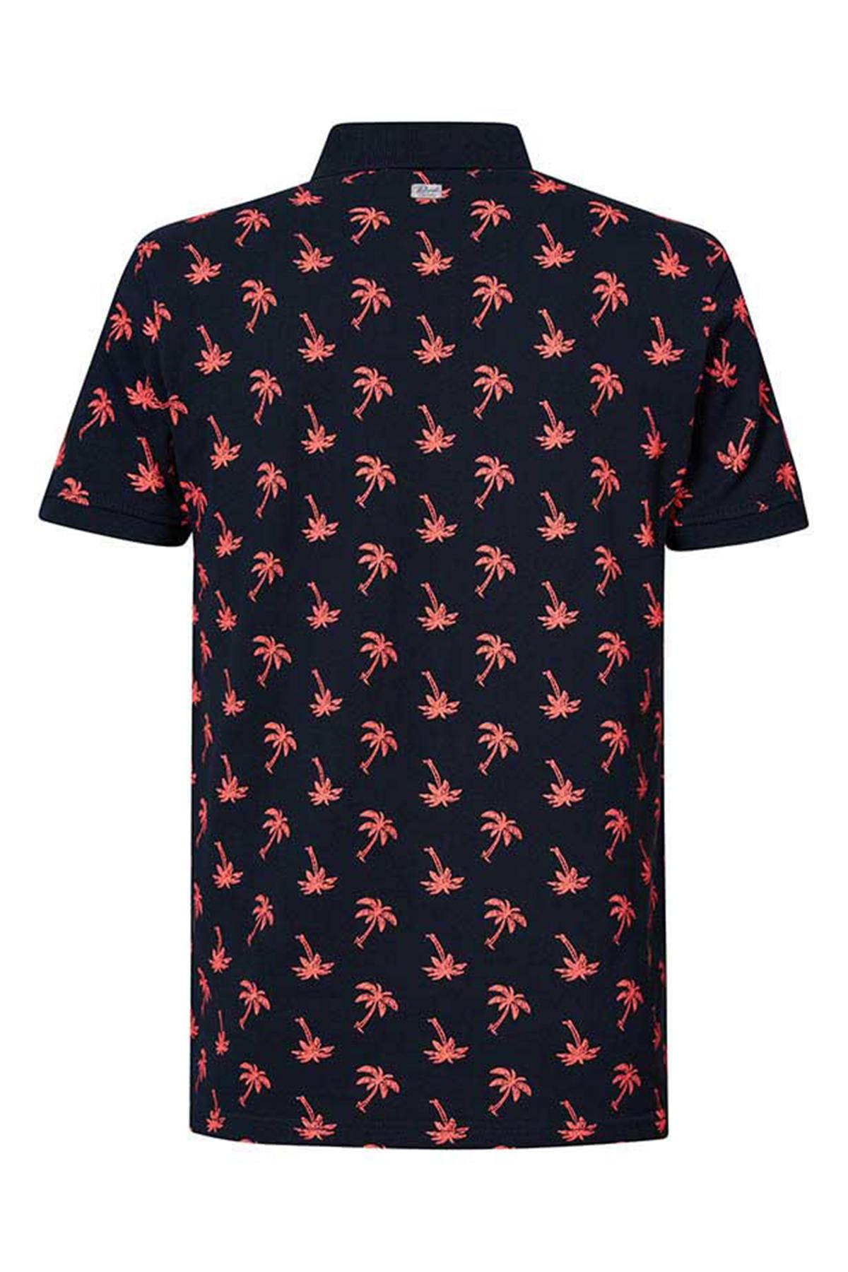 Men's navy blue all-over palm print polo shirt - Image n°6