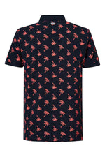 Men's navy blue all-over palm print polo shirt - Image n°6