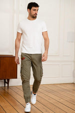 Khaki military pants with patches - Image n°3