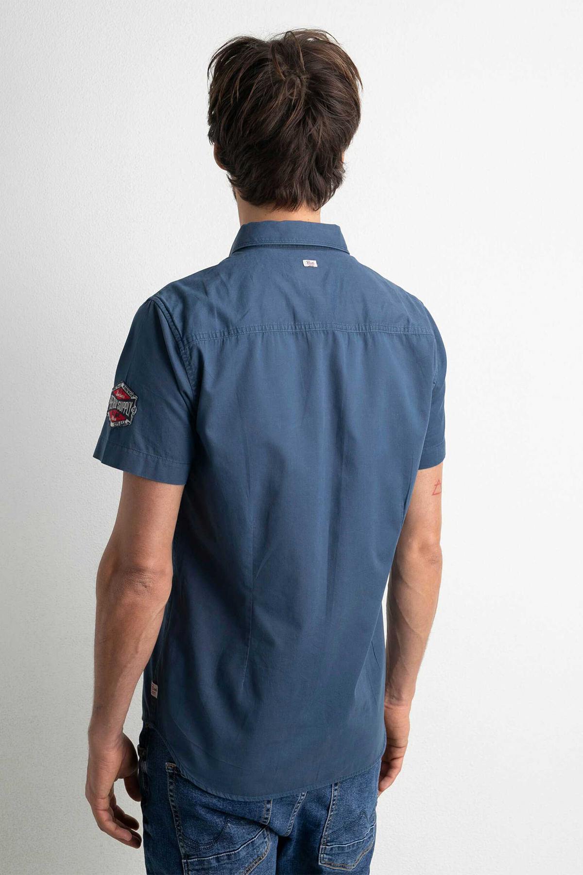 Petrol blue short-sleeved shirt - Image n°2