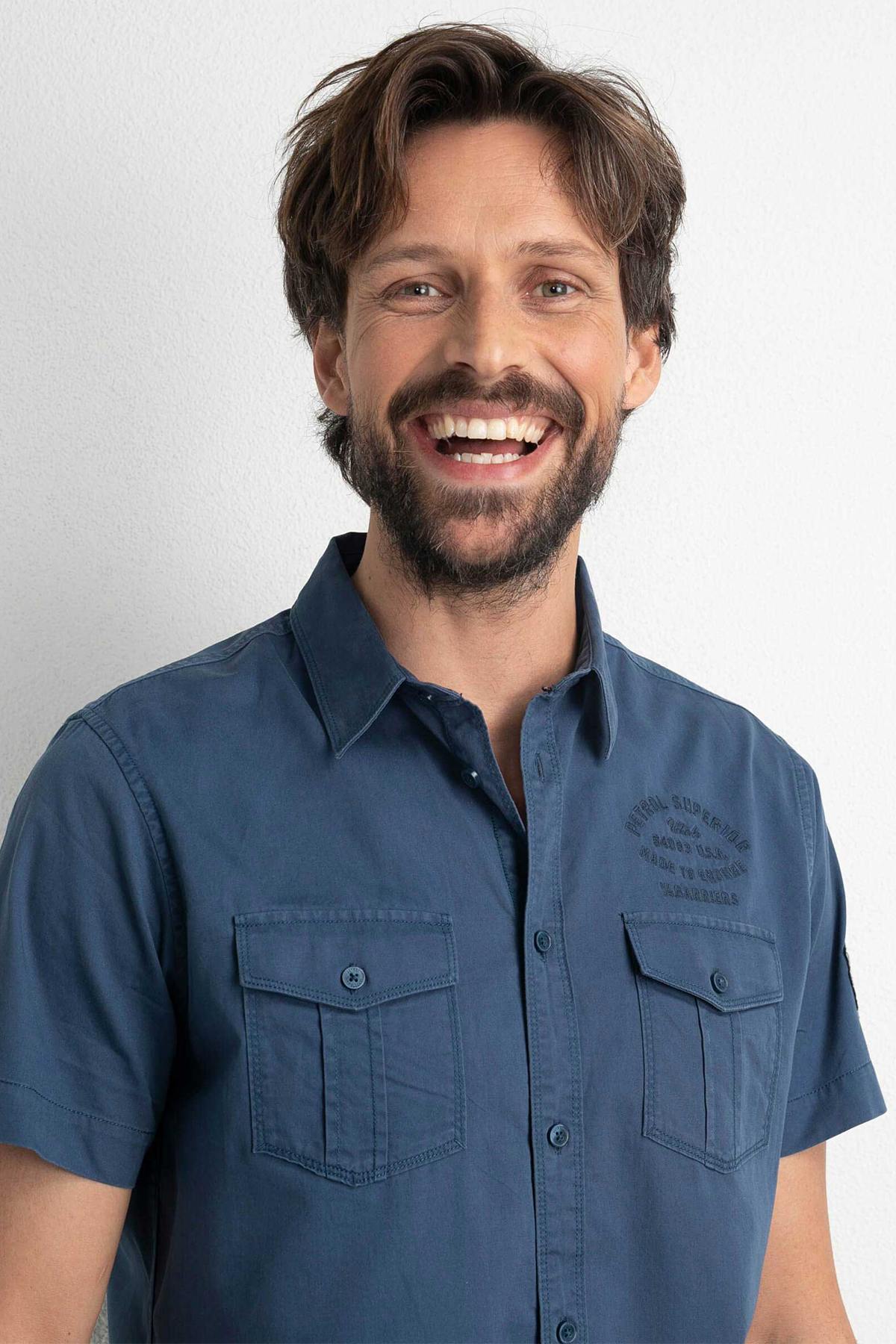 Petrol blue short-sleeved shirt - Image n°4