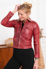 Short red leather jacket - Image n°3