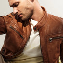 Men's leather jackets with round collar