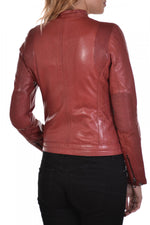 Dark red lambskin jacket, moto-inspired with a feminine touch. - Image n°4