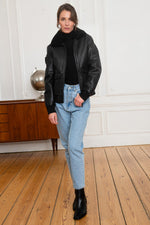Redskins' fitted black lambskin jacket with detachable fur collar. - Image n°3