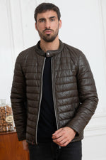 Brown leather down jacket - Image n°1