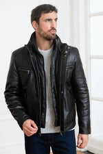 Black sheepskin jacket by Daytona, quilted lining for cold weather. - Image n°1