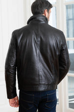 Black sheepskin jacket by Daytona, quilted lining for cold weather. - Image n°6