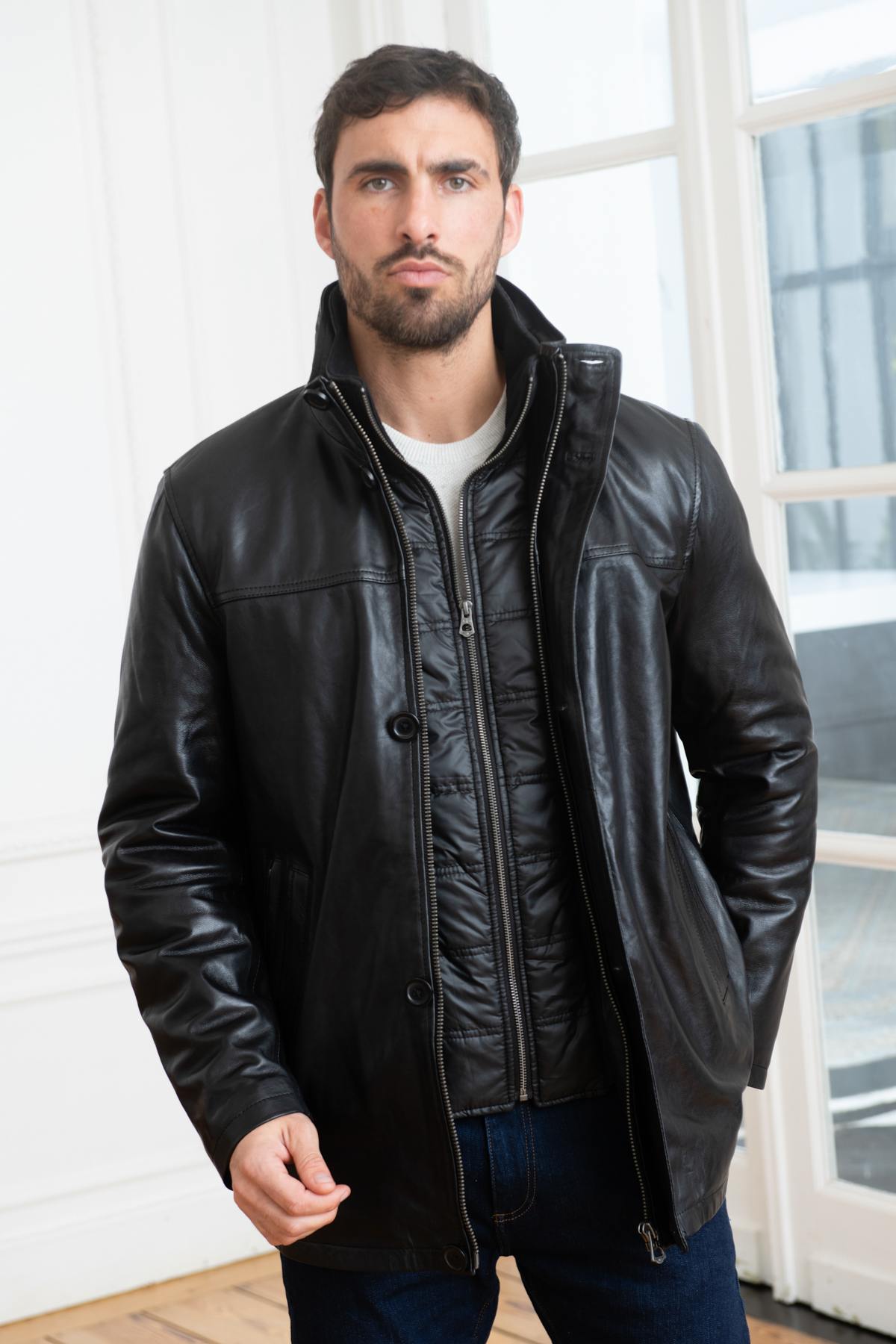 Bold lambskin leather jacket with Daytona's triple collar and fit. - Image n°3